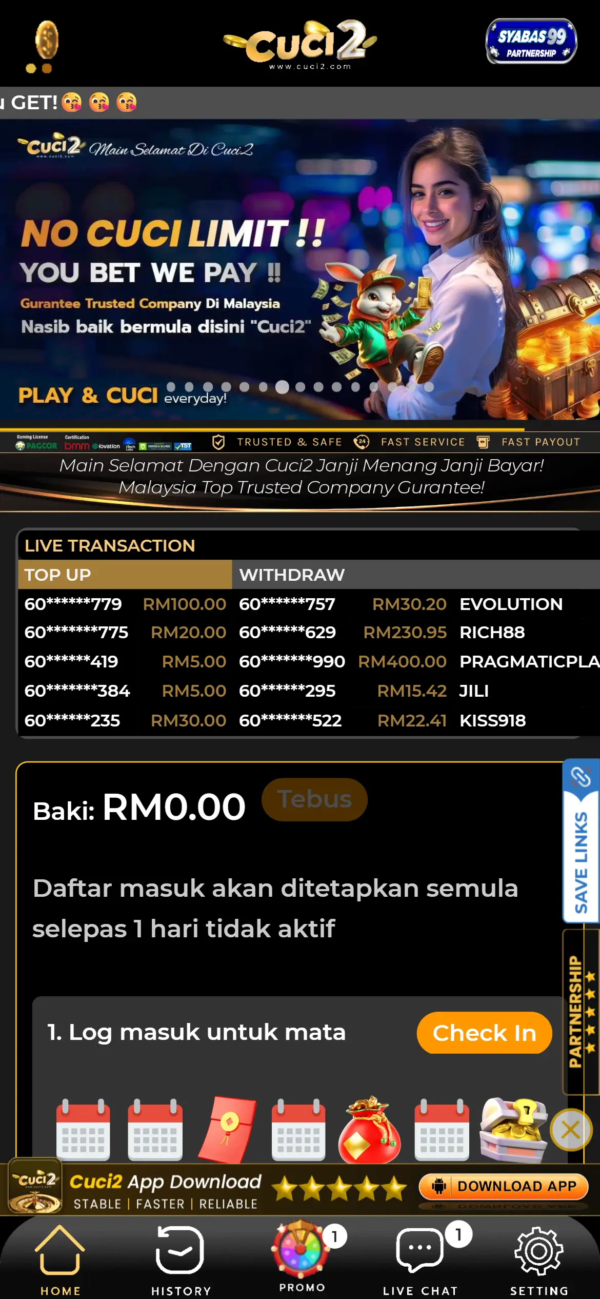 CUCI2 Homepage & Live Transactions